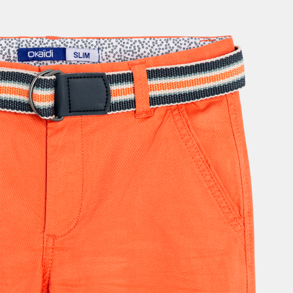 شورت برمودا من قماش سادة باللون البرتقالي للأولاد